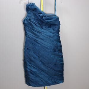 Theia Blue One Shoulder Ruched Cocktail Dress Bodycon Formal Size 6
